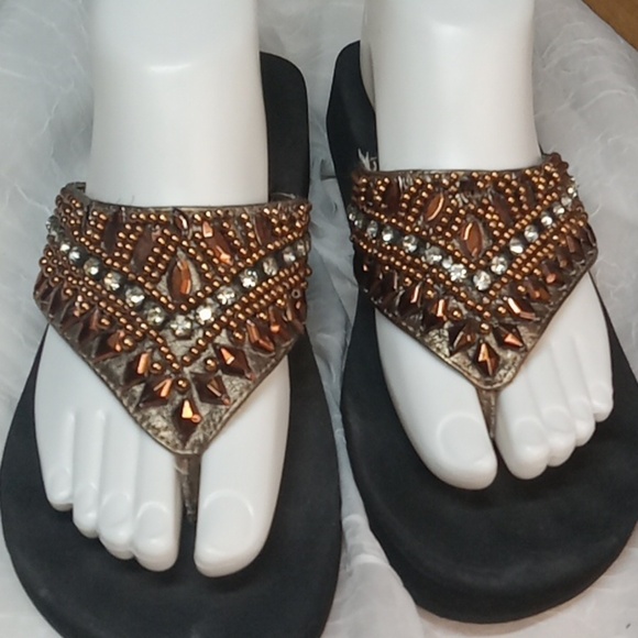 Yellow box beaded women's sandal size 7 - Picture 1 of 8
